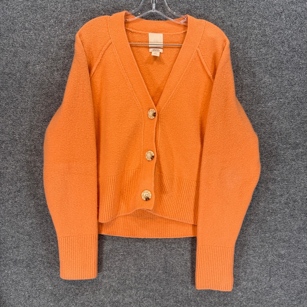 H&M Cardigan Sweater Women Small Orange Wool Blend Boxy Knit V-Neck Button Front